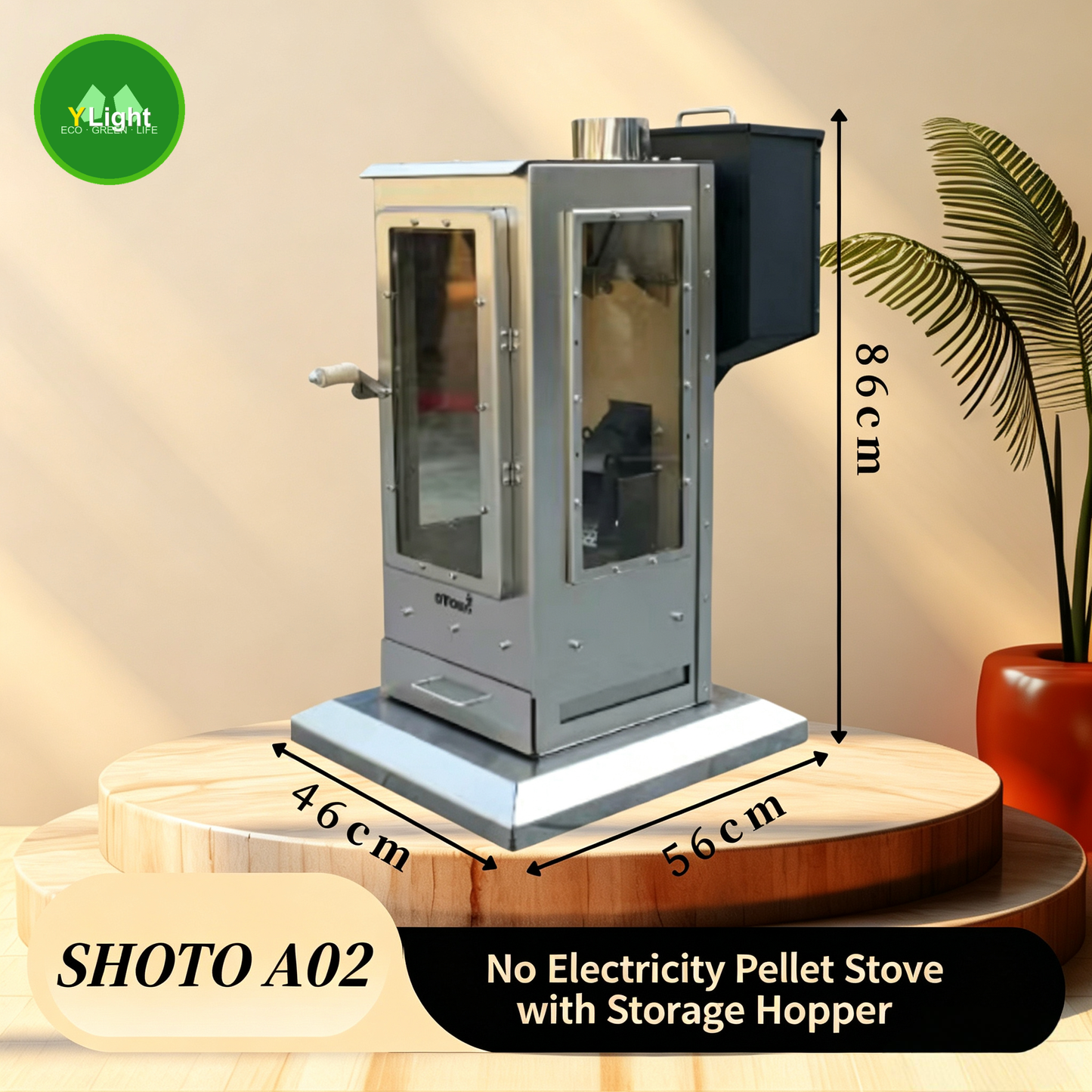 SHOTO A Series Non-Electric Biomass Pellet Stove with Fuel Hopper-stainless steel