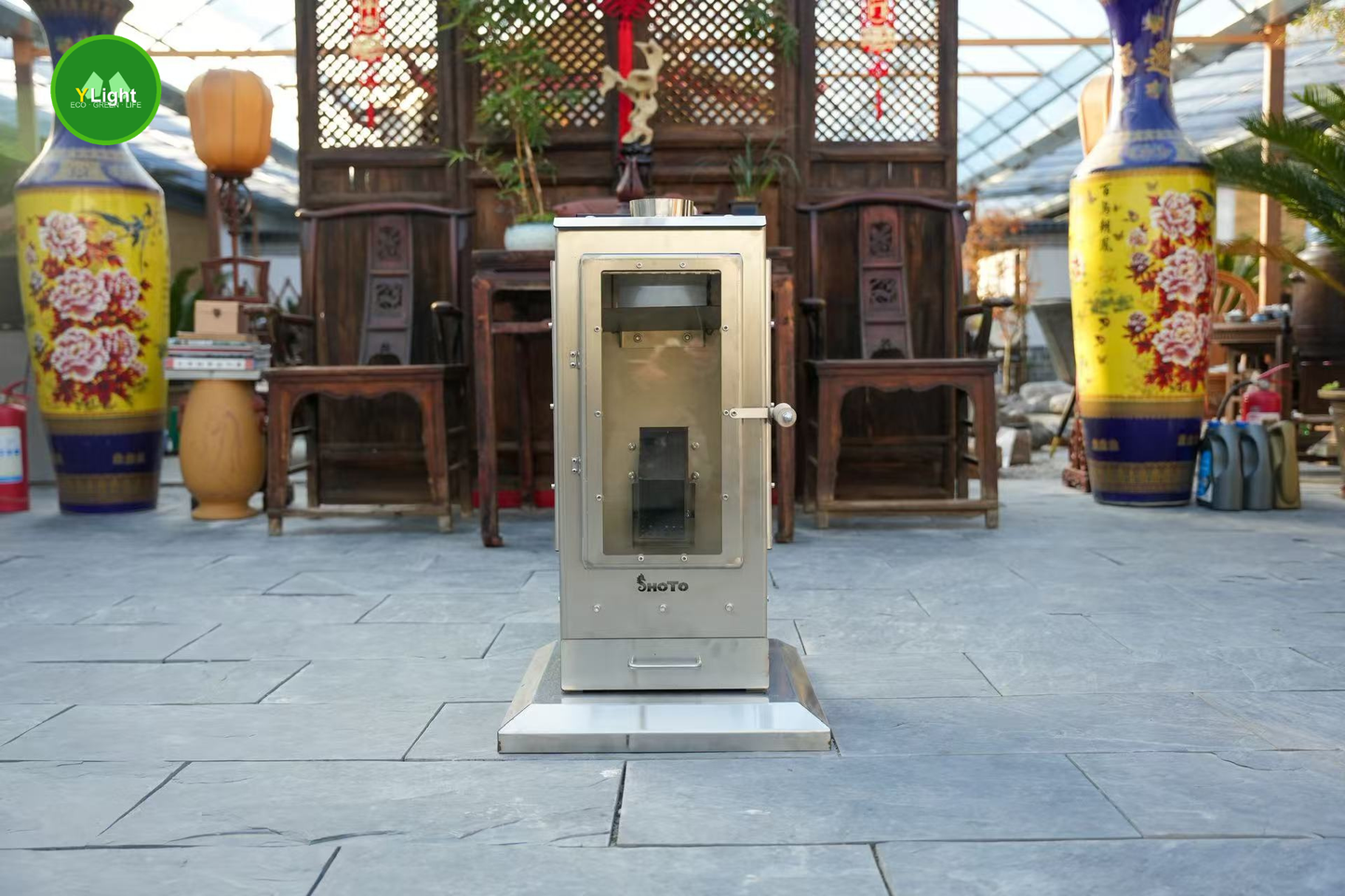 SHOTO A Series Non-Electric Biomass Pellet Stove with Fuel Hopper-stainless steel
